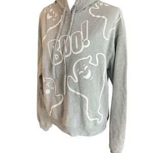 Modern Lux Gray Ghost Hoodie BOO! Graphic Sweatshirt Halloween Size Large